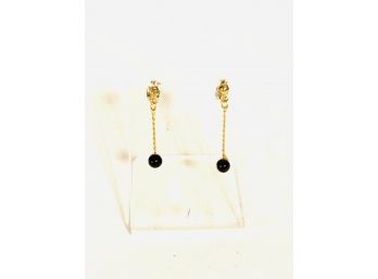 Demure And Dainty Genuine Black Onyx And Gold Tone Earrings