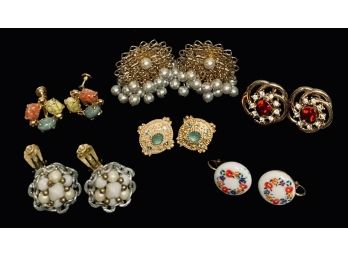 Group Of Six Pairs Of Vintage Earrings