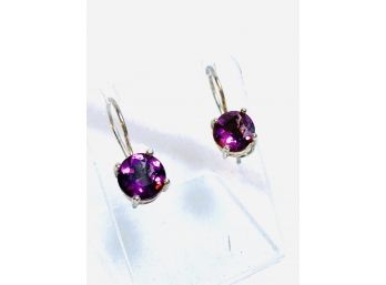 Sterling Silver And Amethyst-colored Stone Drop Earrings