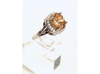 Stunning Sterling Silver And Synthetic Smokey Quartz Ladies Ring - Size 8