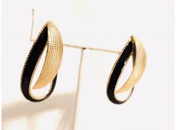 Vintage Gold Tone And Black Enamel 'executive' Earrings