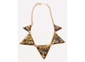 Vintage Gold Tone And Abalone Triangle Necklace