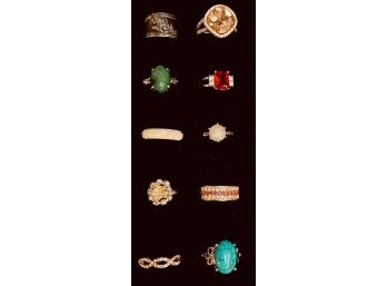 Grouping Of Ten Ladies Rings Including Sterling Silver (925)