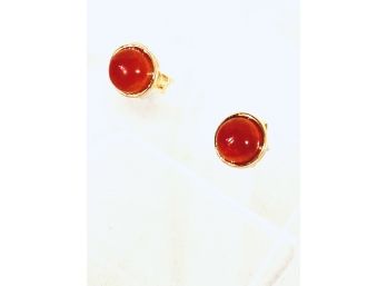 Gold Plated Sterling Silver Stud Earrings With Amber-colored Stone