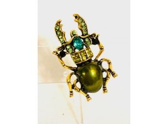 Small Rhinestone Beetle Brooch