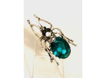 Large Fly Brooch With Emerald Green Rhinestone Body