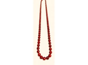 Deep Red Stone Bead Single-strand Necklace