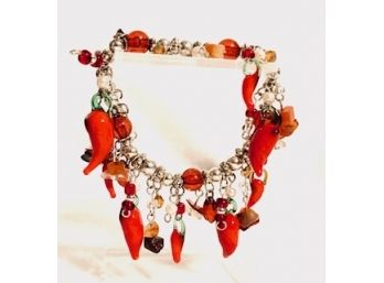 Red Hot Murano Glass-style Chili Pepper Charm Bracelet