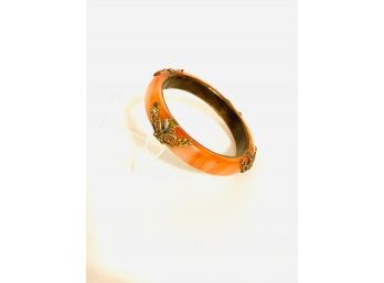 Vintage Peking Glass Bangle With Copper Butterfly Overlay