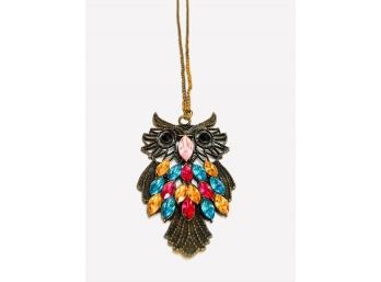 Fun And Funky Rhinestone Owl Pendant Necklace