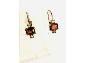 Sterling Silver Drop Earrings With Deep Red Stone