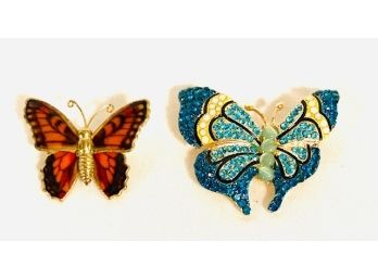 Duo Of Butterfly Brooches