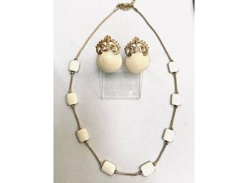 Gold Tone And Enamel Necklace And Earring Set