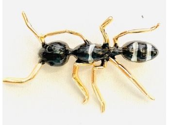 Gold Tone And Black - Black Ant Brooch