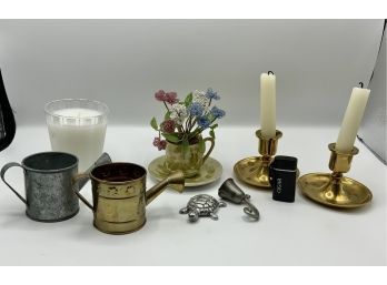 Brass Candle Holders, Pewter Candle Snuffer & More