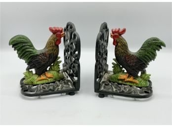 Adorable Rooster Cast Iron Bookends