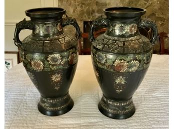 Pair Heavy  Urns W/dragon Handles