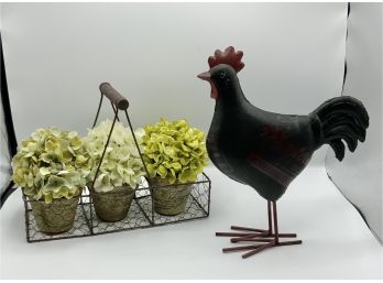 Chicken Wire Basket W/flowers & Chicken