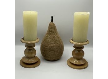 Pottery Barn Candlesticks & Decorative Pear