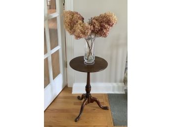 Small Antique Round Table W/crystal Vase