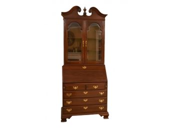 Ethan Allen Five Drawer Cherry Chippendale Secretary Desk