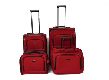 Set Of Four American Flyer Red Expandable Suitcases