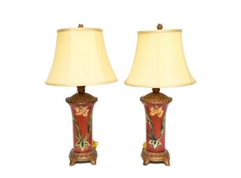 Set Of Two Decorative Floral Table Lamps With Three Stage Lighting