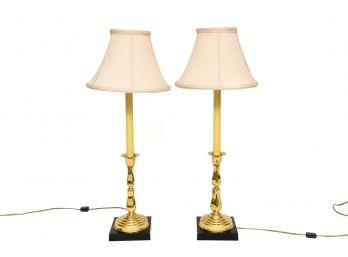 Pair Of Brass Candlestick Lamps