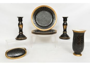 Collection Of Toyo Plates, Vase, Candlestick Holders And Covered Trinket Dish