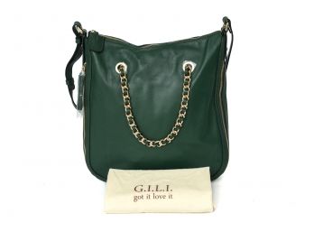 NEW! G.I.L.I. Emerald Green Leather Soho Crossbody Bag With Chain Handle And Dust Bag