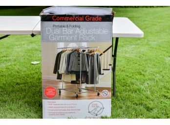 NEW! Commercial Grade Portable And Folding Dual Bar Adjustable Garment Rack