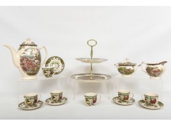 Friendly Village English Tea Set With Double Tier Cookie Tray