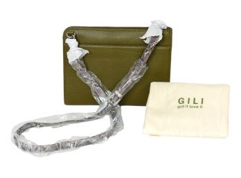 NEW! G.I.L.I. Olive Green Leather Convertible Crossbody Pouch With Dust Bag