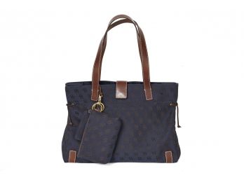 NEW! Dooney & Bourke Blue Canvas And Leather Handbag With ID Wallet, Key Ring And Zippered Pouch