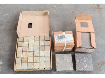 Twenty Eight Multicolor Slate Tiles And Six Pieces Of Stone Tiles