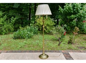 Three Arm Brass Floor Lamp With Pleated Shade