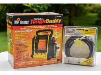 NEW! Mr. Heater Portable Tough Buddy Indoor Propane Heater (Model MH9BX) And Tough Buddy Propane Hose Assembly