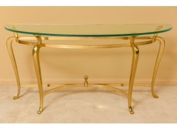 Ethan Allen Brass And Glass Console Table