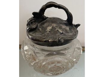 Art Nouveau Cut Crystal Bowl With Silver Plate Lid