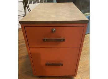 1970s Two Drawer Cabinet In Orange Paint