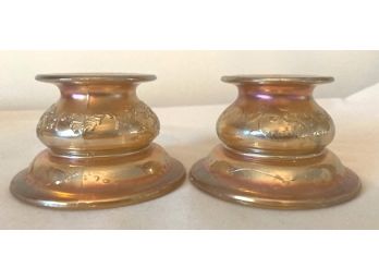 Marigold Carnival Glass Candle Holders