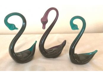 3 Lovely & Colorful Decorative Glass Swans