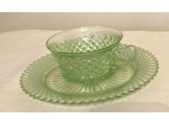 Green Depression Glass Cup & Saucer