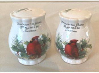 Porcelain Salt & Pepper Shakers With Painted Cardinals