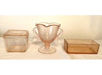 THREE Pieces Of PINK DEPRESSION GLASS