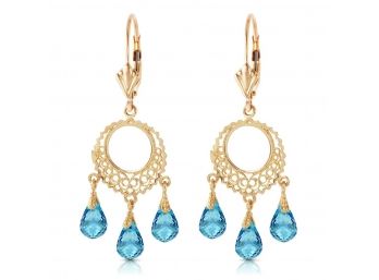 3.75 Carat 14K Solid Gold Chandelier Earrings Blue Topaz