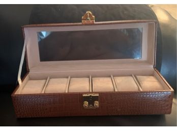 Brown Snake Skin Look Watch Box With 6 Spots