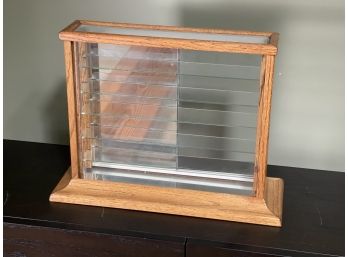 Vintage Wood & Glass Curio Display Case W Mirrored Back