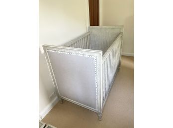 Gray Upholstered Panel Crib W Nailhead Trim & Simmons Kids Organic Crib Mattress