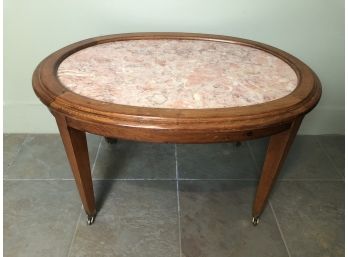 Vintage Oval Side Table W A Marble Top Insert On Casters